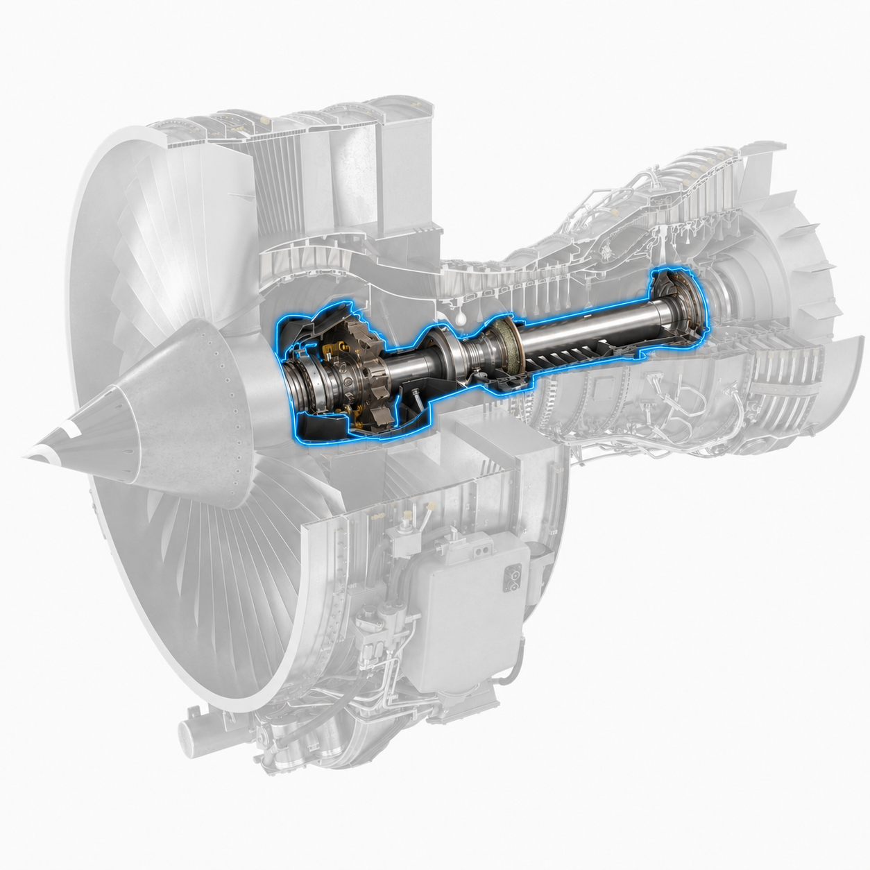 Core Structure and Drive highlighted on a CFM56-7B cutaway