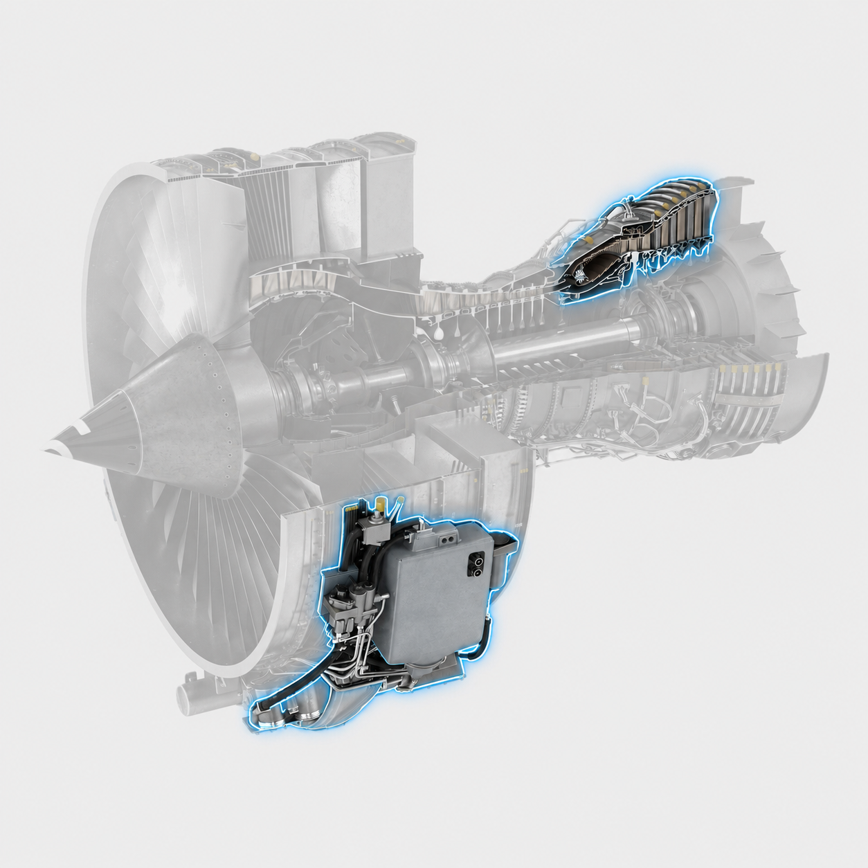Turbine and Accessories highlighted on a CFM56-7B cutaway